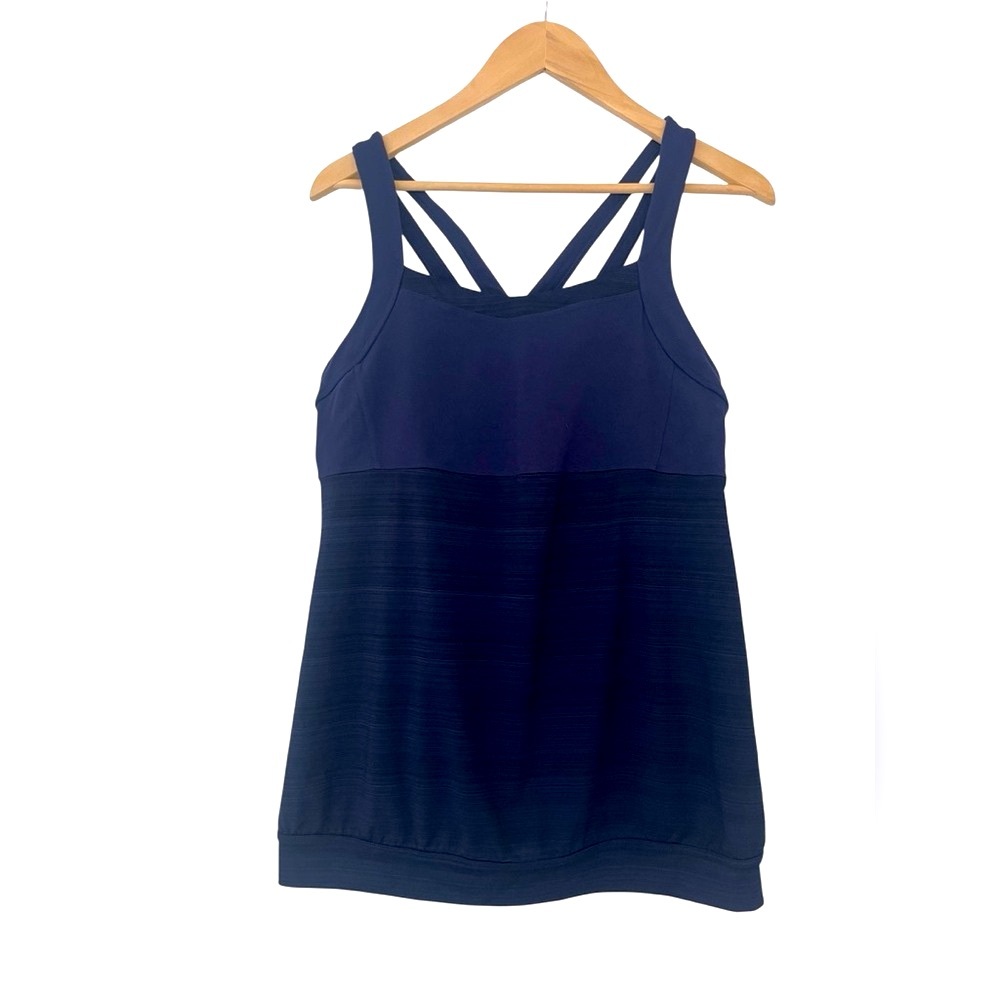 Athleta Dark Blue Strappy Tank Top with Built in Bra - Size XL